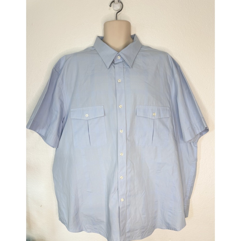 Mens Perry Ellis  3X Light Blue Textured Short Sleeve Button Down Shirt Pockets